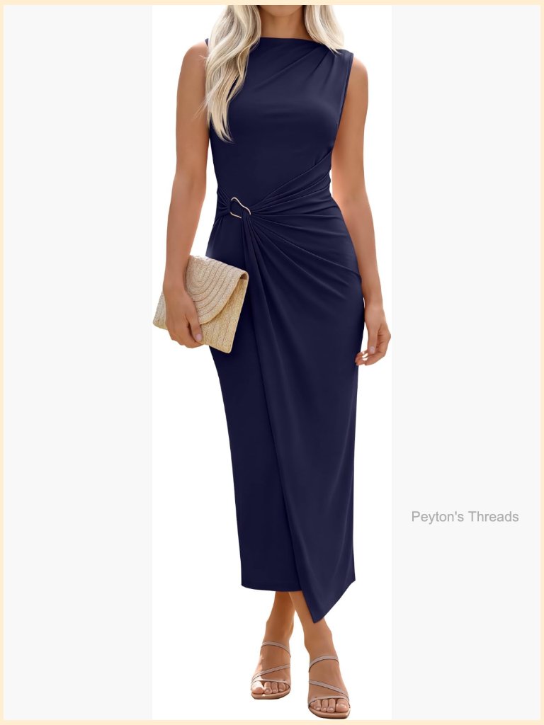 Sleeveless Ruched Bodycon Maxi Dress Casual Summer Cocktail Party
